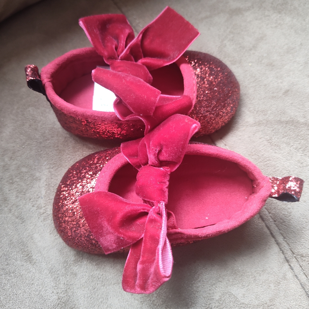 Glittery Red Baby Shoes with Bow